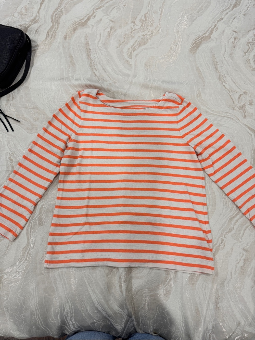LOFT Orange & White Striped 3/4 Long-Sleeve Tee